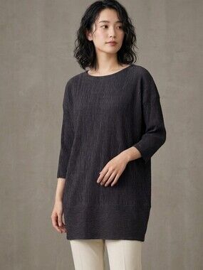 Eileen Fisher Organic Cotton Blend Charcol Tunic Lightweight Cruise Lagenlook